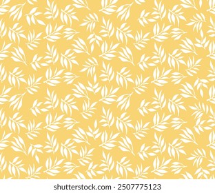 Modern seamless leaf classical retro style seamless pattern print, Artistic seamless pattern with abstract half white leaves on a bright yellow background.