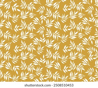 Modern seamless leaf classical retro style seamless pattern print, Artistic seamless pattern with abstract half white leaves on a yellow background.