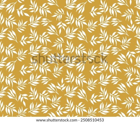 Modern seamless leaf classical retro style seamless pattern print, Artistic seamless pattern with abstract half white leaves on a yellow background.