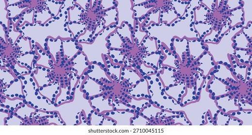 Modern seamless nature pattern with dots flowers. Motley floral background. 