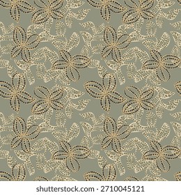 Modern seamless nature pattern with dots branches. Exotic tribal background in camouflage colors.