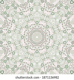 Moderno ornamento sin fisuras con estructura de elementos geométricos. Diseño étnico árabe. Impresión de mosaico. Geometría de elementos pequeños. Patrón kaleidoscopio vectorial.