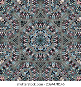 Modern seamless ornament of simple geometry shapes structure. Graphic american motif. Canvas print. Small elements background. Vector kaleidoscope pattern.