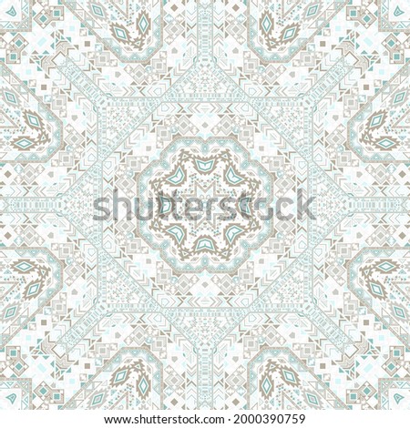 Modern seamless ornament of simple geometry shapes composition. Graphic american motif. Packaging print. Small elements background. Vector embroidery pattern.