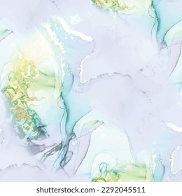 Modern Seamless Painting Wall Marble Watercolor. Blue Oriental Background. Gold Art Floor. Purple Alcohol Ink Watercolor. Green Water Color Repeat. Light Elegant Pattern. Blue Alcohol Ink Marble.