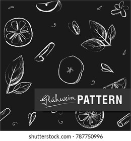 Modern seamless parrern. Mulled wine theme. Citrus hand drawn sketches. Vector image.