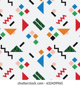 Modern seamless pattern 80's and 90's styles / Trendy Memphis style /  Colorful geometric shapes / Vector Illustration / Global colors Saved with Pattern Swatches