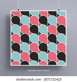 Modern seamless pattern with abstract geometric shapes background. Trendy colorful and geometric shapes. Texture for backgrounds, layout, posters, covers and fabrics. Vector illustration.