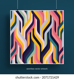 Modern seamless pattern with abstract geometric shapes background. Trendy colorful and geometric shapes. Texture for backgrounds, layout, posters, covers and fabrics. Vector illustration.