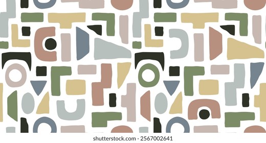 Modern seamless pattern with abstract geometric cutout shapes. Fashionable artistic composition template in Matisse style. Vector illustration print for fabric, textile, wallpaper, cover, paper.