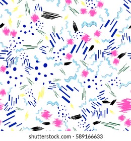 Modern seamless pattern. Abstract geometric shapes on a white background.Vector illustration in memphis style. 