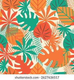 Modern seamless pattern with abstract minimal tropical leaves. Great for summer designs, packaging, fabric, and stylish decor projects
