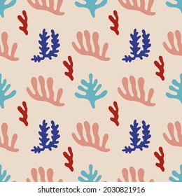Patrón moderno sin fisuras con formas abstractas. Ilustración vectorial con formas de corte abstractas en el estilo Matisse. se puede utilizar para la decoración del hogar, el embalaje, el papel pintado.