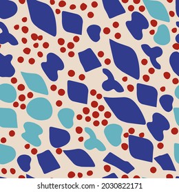 Modern seamless pattern with abstract shapes. Vector illustration with abstract cut-out shapes in Matisse style. Can be used for home decoration, packaging, wallpaper.