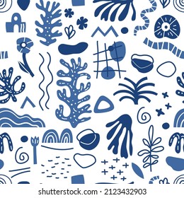 Modern seamless pattern with abstract shapes in Matisse style. Can be used for home decoration, packaging, wallpaper.