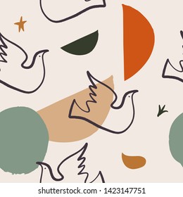 Modern seamless pattern with animals. Scandinavian style nursery print. Nordic design for interior and other. Vector EPS clip art