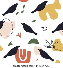 Modern seamless pattern with animals. Scandinavian style nursery print. Nordic design for interior and other. Vector EPS clip art