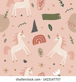 Modern seamless pattern with animals. Scandinavian style nursery print. Nordic design for interior and other. Vector EPS clip art