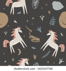 Modern seamless pattern with animals. Scandinavian style nursery print. Nordic design for interior and other. Vector EPS clip art