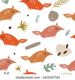 Modern seamless pattern with animals. Scandinavian style nursery print. Nordic design for interior and other. Vector EPS clip art