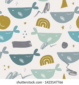 Modern seamless pattern with animals. Scandinavian style nursery print. Nordic design for interior and other. Vector EPS clip art