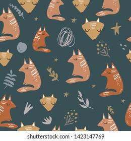 Modern seamless pattern with animals. Scandinavian style nursery print. Nordic design for interior and other. Vector EPS clip art