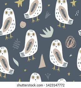 Modern seamless pattern with animals. Scandinavian style nursery print. Nordic design for interior and other. Vector EPS clip art