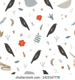 Modern seamless pattern with animals. Scandinavian style nursery print. Nordic design for interior and other. Vector EPS clip art