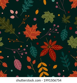 Patrón moderno sin costuras con hojas de otoño. Hierbas y hojas de otoño dibujadas a mano. Temporada de otoño. Papel de pantalla.