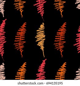 a modern seamless pattern for an autumn mood; a repeated fall background; a vector illustration with stylized leaves; with pencil drawn design elements; great for wrapping, textile or banner