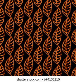 a modern seamless pattern for an autumn mood; a repeated fall background; a vector illustration with orange leaves; with pencil drawn design elements; great for wrapping, textile or banner