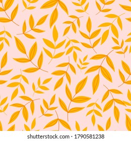 Modern seamless pattern with autumn orange leaves. Autumn background with leaves.