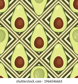 Modern seamless pattern with avocado and abstract elements. Vector texture for textile, wrapping paper, packaging.