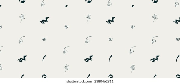 Modern seamless pattern. Banner with green dragons.