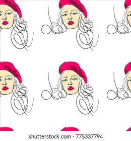 Modern seamless pattern with beautiful girl portraits.