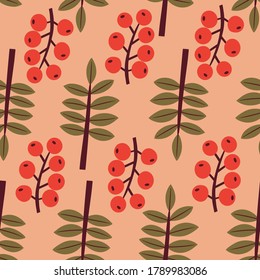 Modern seamless pattern with berries. Botany design for wrapping paper, fabrics, covers and cards. Vector illustration.