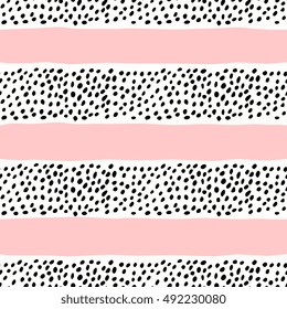 Modern Seamless Pattern In Black And Pastel Pink On White Background.