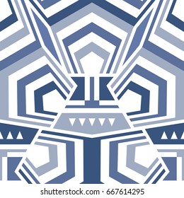 Modern Seamless Pattern in Blue Colors on White. Abstract Geometrical Mix