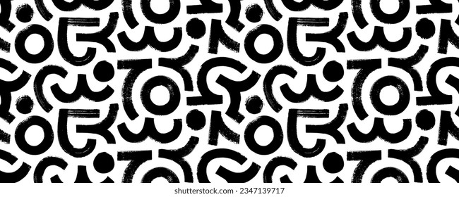 Modern seamless pattern with bold arches and circles. Brush drawn geometric shapes and bold curved lines. Half circles, arches, curved lines and dot. Seamless banner design in retro style.