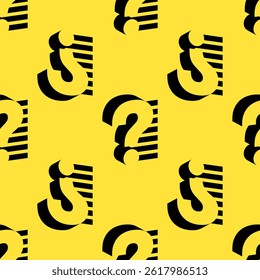 Modern seamless pattern with bold black question marks designed using negative space and stripes on a bright yellow background. Great for creative projects, puzzles, branding, or educational visuals.