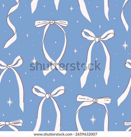Modern seamless pattern with bows and stars. Lovely cute design with vintage bows. Pattern for paper and fabric printing, poster and banner decoration. Vector