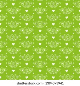 Modern seamless pattern with butterflies. Green background texture. Textile print design. Decorative elegance pattern. Vector illustration