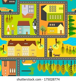 Modern seamless pattern with city elements made in vector.