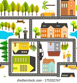 Modern seamless pattern with city elements made in vector.