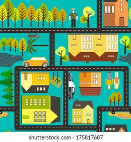 Modern seamless pattern with city elements made in vector.