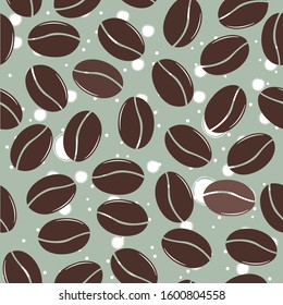 Modern seamless pattern with coffee beans on subtle grey background. Repeating coffee background. Vector Illustration