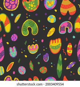 Modern seamless pattern with colorful design elements. For textiles and printing. Vector illustration.