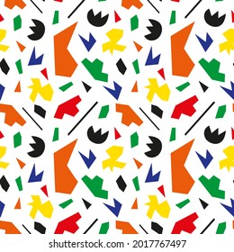 Modern seamless pattern with colorful shapes on white background. For decoration, fabric and wrapping paper.