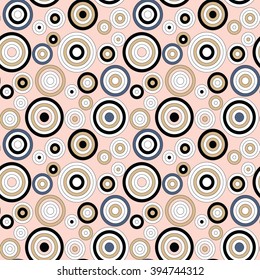 Modern seamless pattern of concentric thin rings, geometrical vector background, colorful illustration