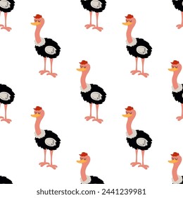 patrón moderno sin fisuras de avestruz lindo, fondo de aves de granja, diseño lindo en estilo plano aislado en blanco